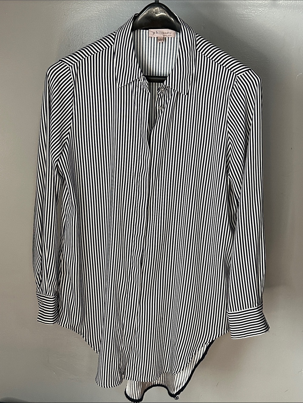 Philosophy Blue and White Vertical Stripe Women’s Button-Up Shirt